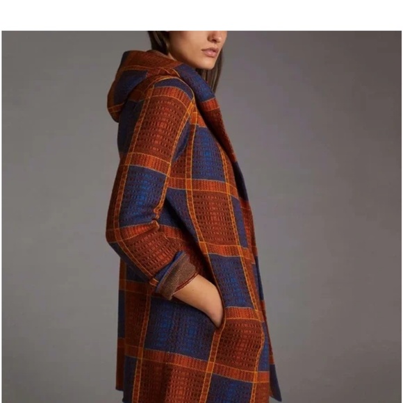Anthropologie Field Flower Plaid Sweater Coat 100% Wool Size 2X - Picture 6 of 14